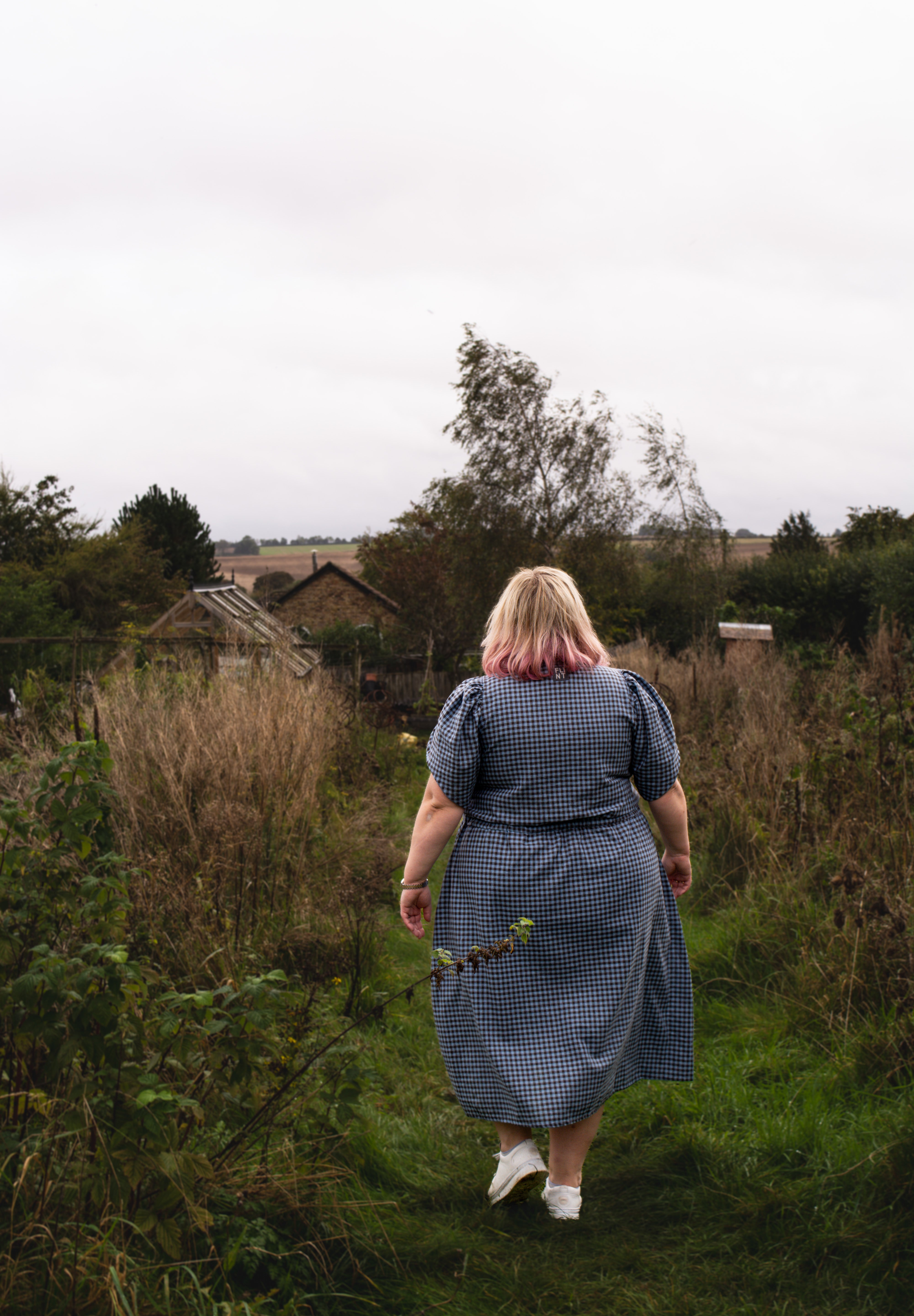 The Vintage Dress - blue/brown cotton/linen - 2XL - House of Flint