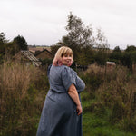 The Vintage Dress - blue/brown cotton/linen - 2XL - House of Flint