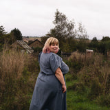The Vintage Dress - blue/brown cotton/linen - 2XL - House of Flint