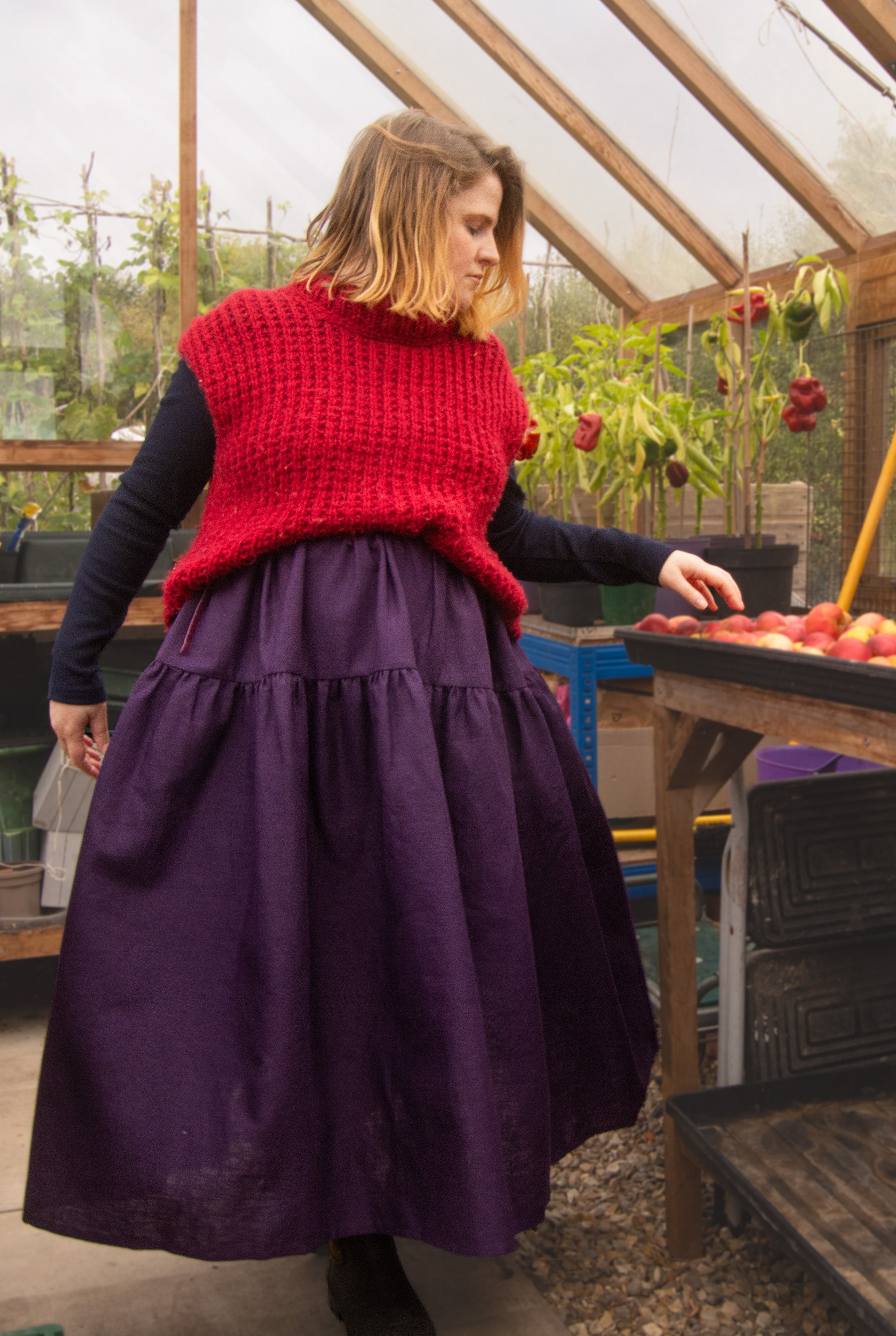 The Oak Skirt - Aubergine linen - House of Flint