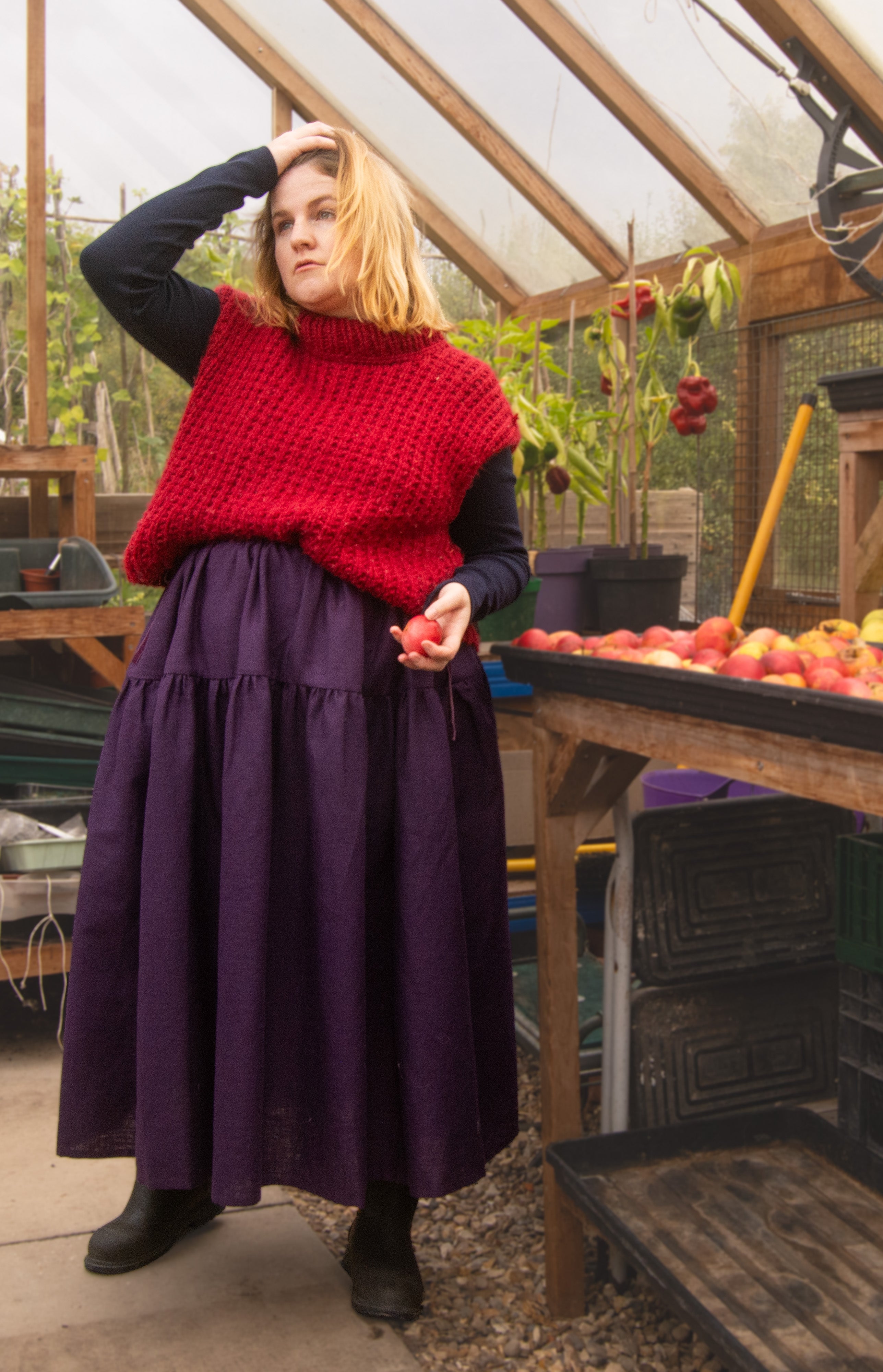 The Oak Skirt - Aubergine linen - House of Flint