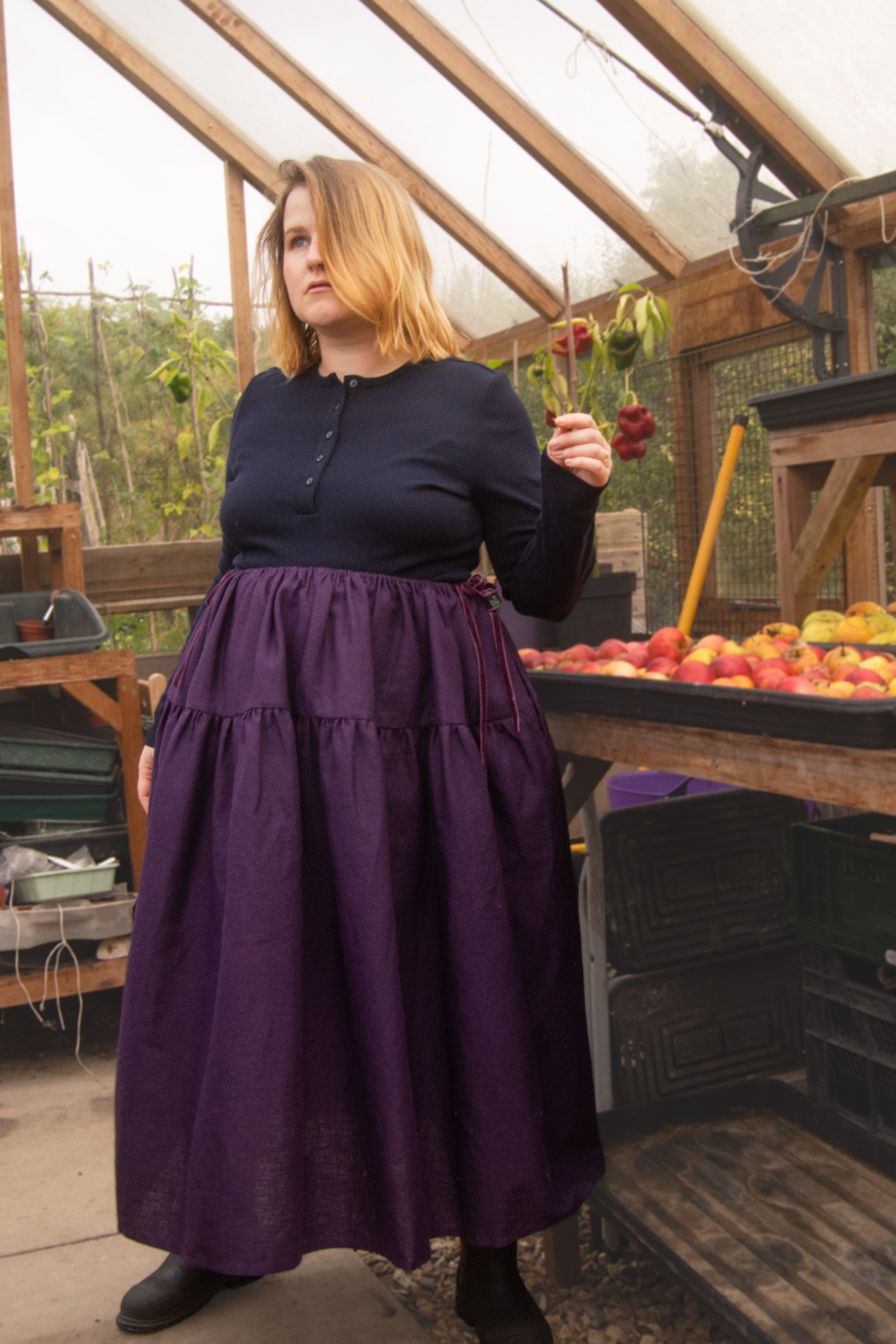 The Oak Skirt - Aubergine linen - House of Flint
