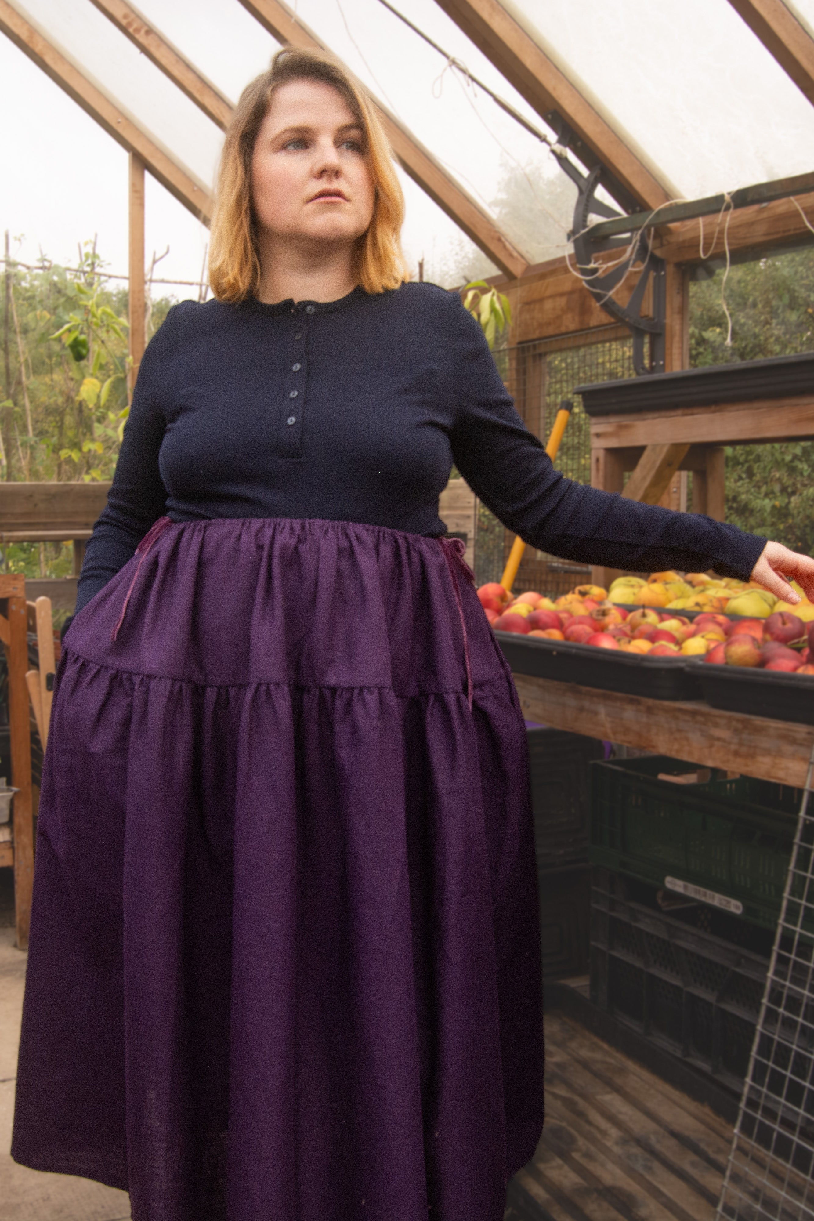 The Oak Skirt - Aubergine linen - House of Flint