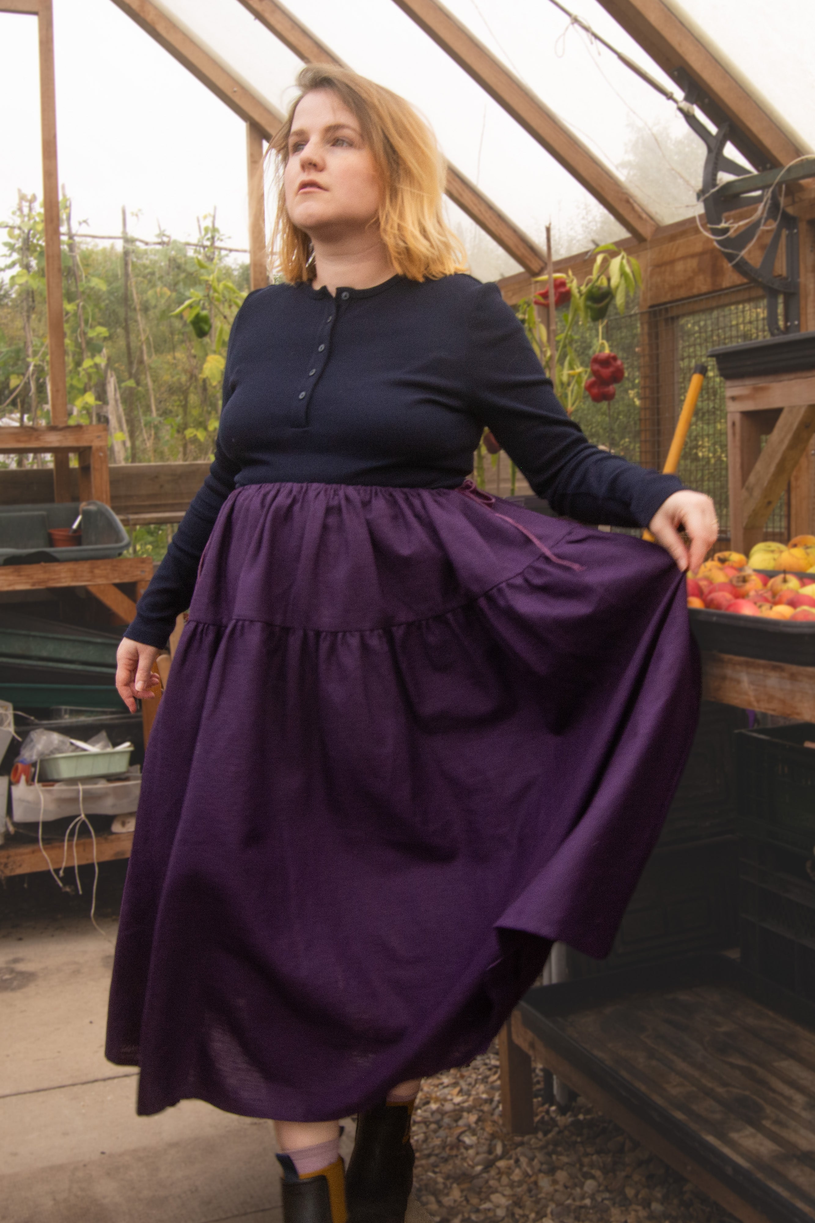 The Oak Skirt - Aubergine linen - House of Flint