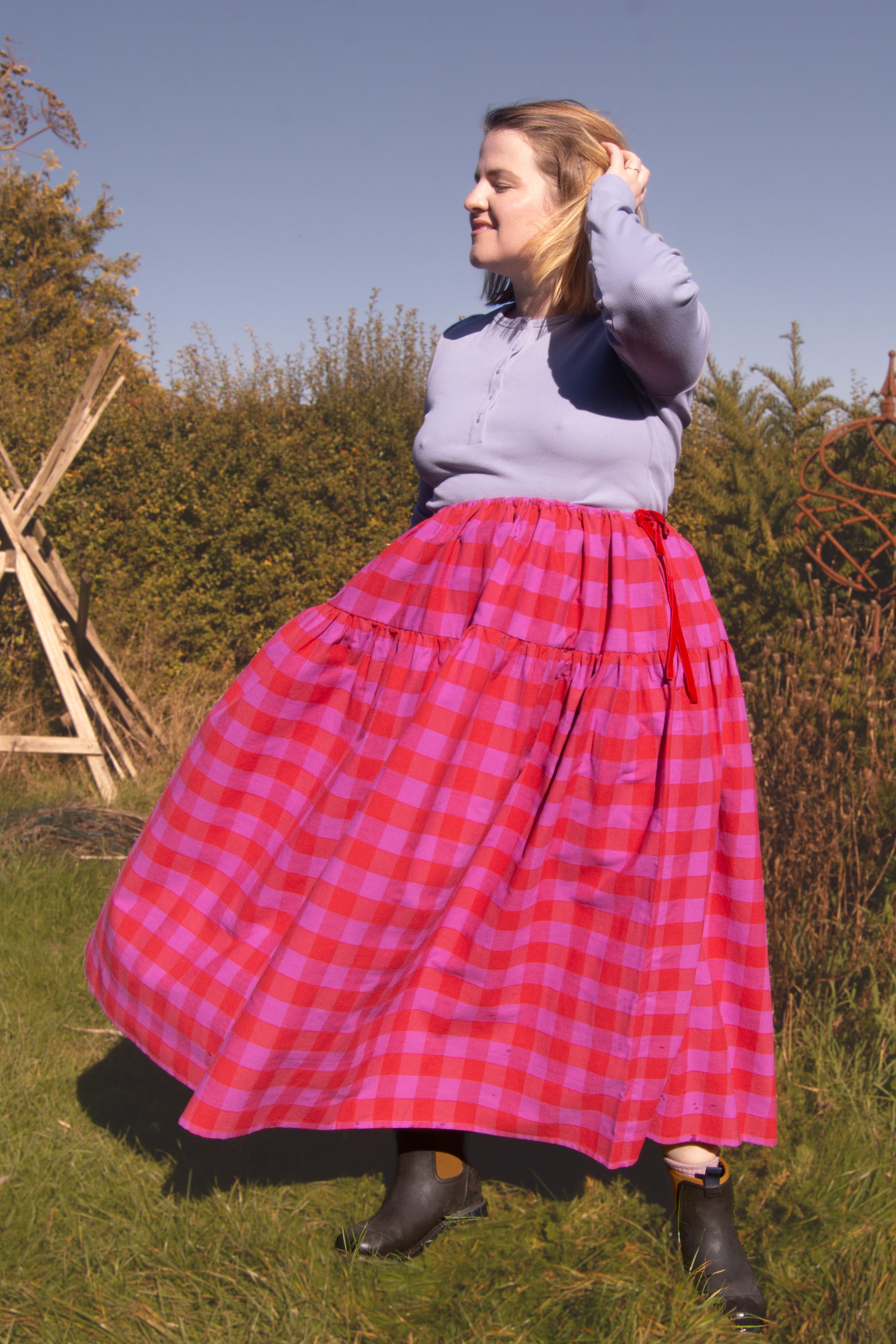 The Oak Skirt - Pink + Red check - House of Flint