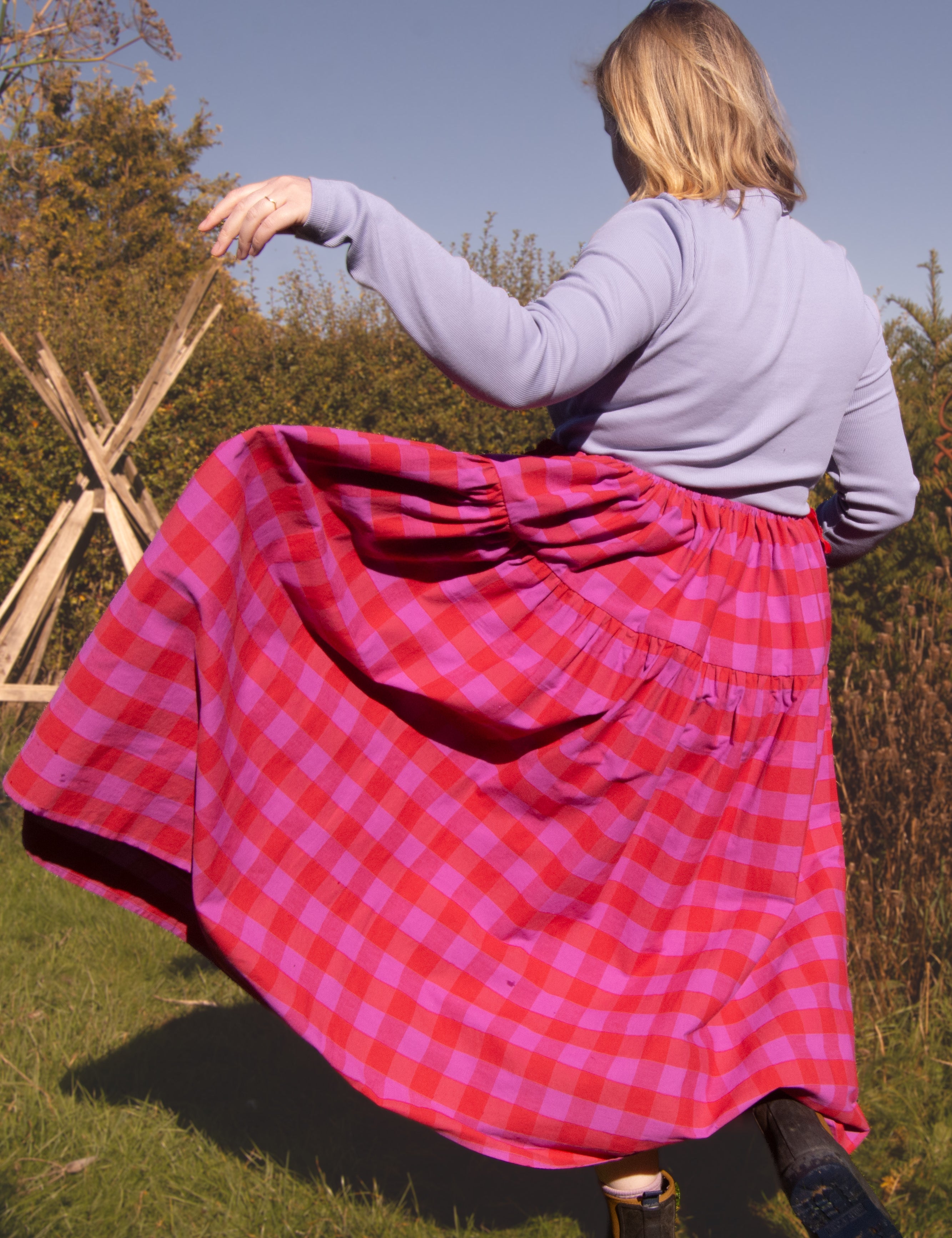 The Oak Skirt - Pink + Red check - House of Flint