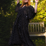 The Joan Dress in Black Polka