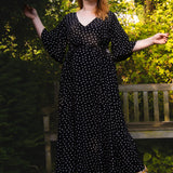 The Joan Dress in Black Polka