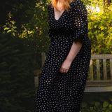 The Joan Dress in Black Polka