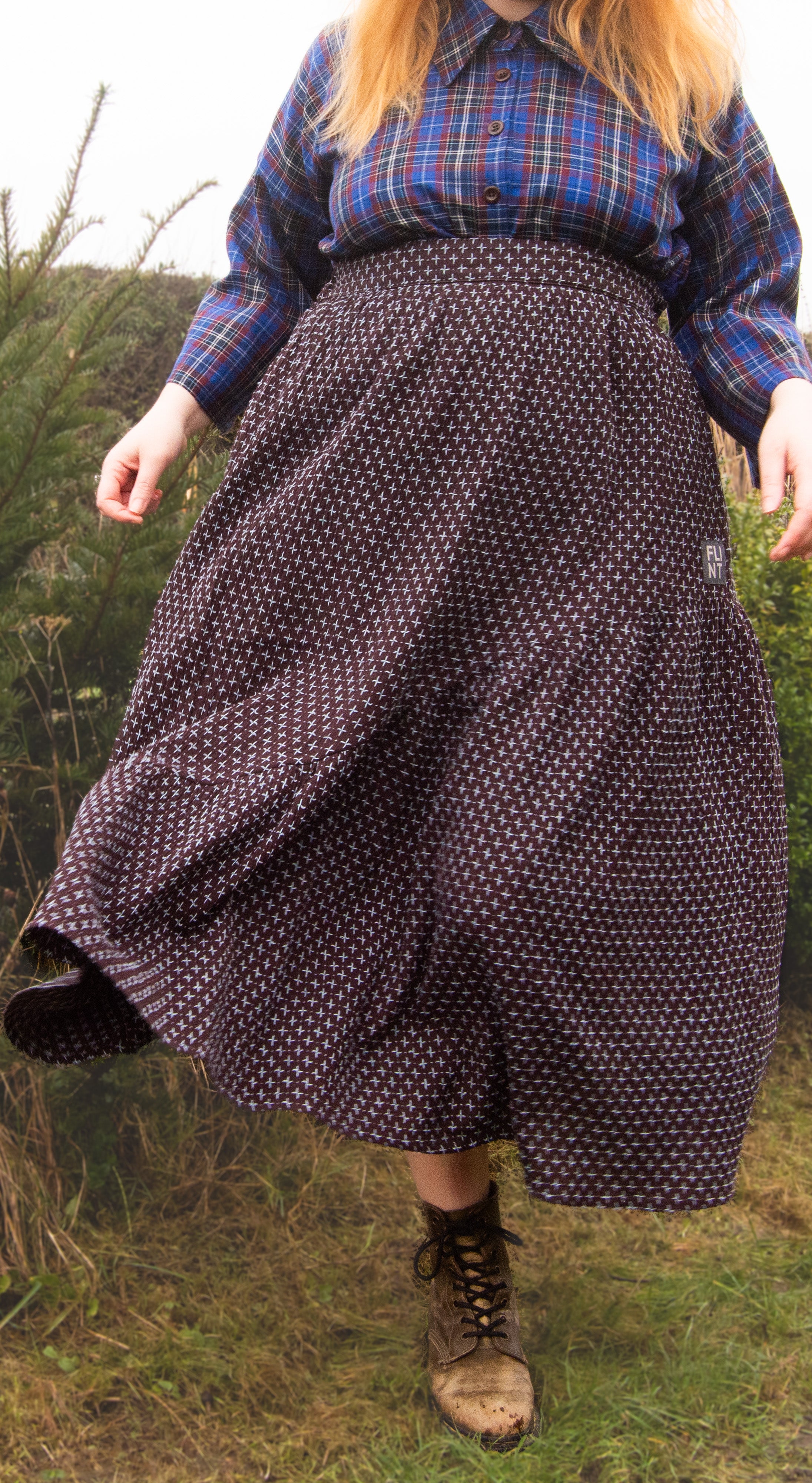 The Gathered Skirt in Cool Browns Cross Stitch Cotton - House of Flint