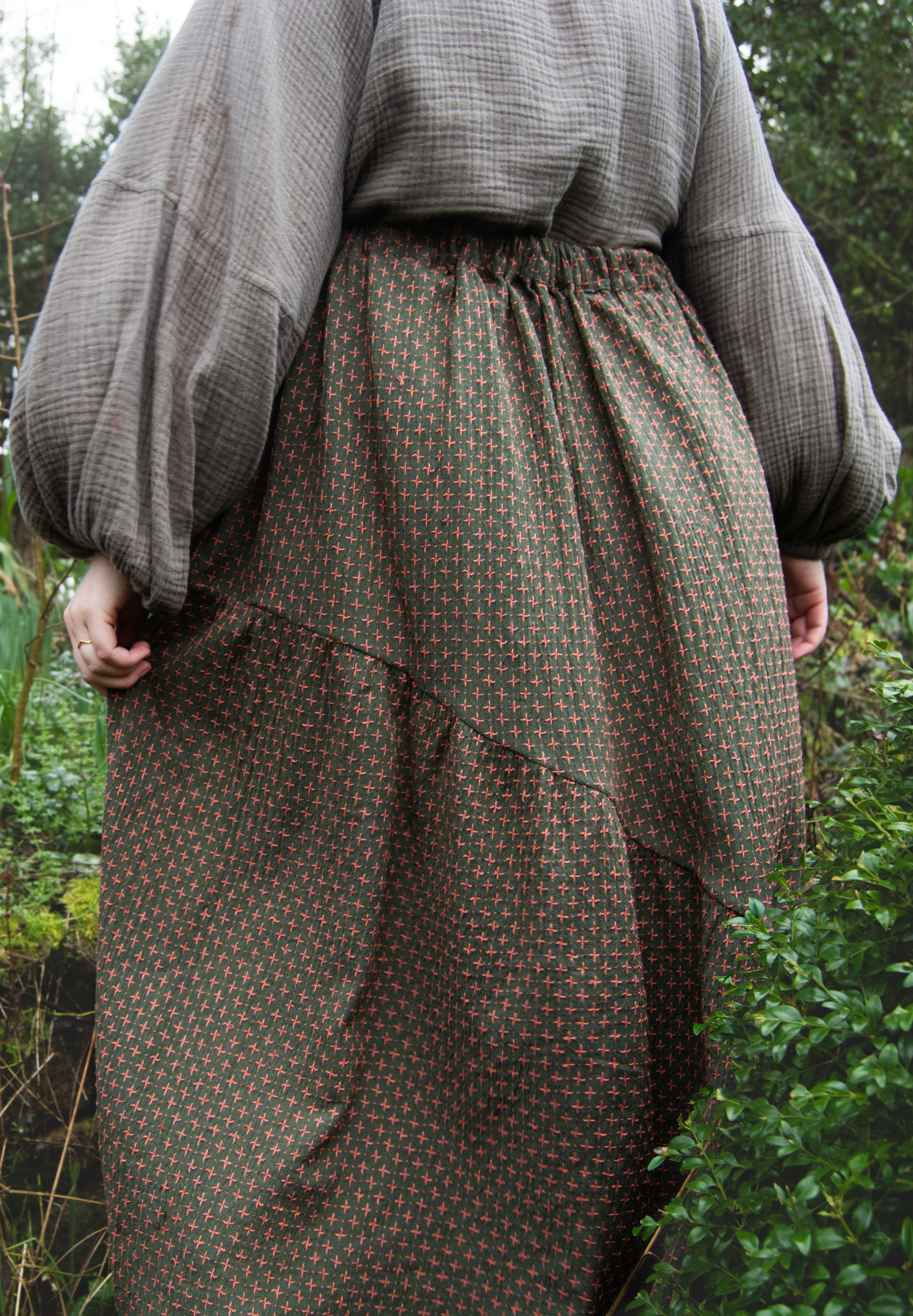 The Gathered Skirt in Pink Stitch Cotton - House of Flint