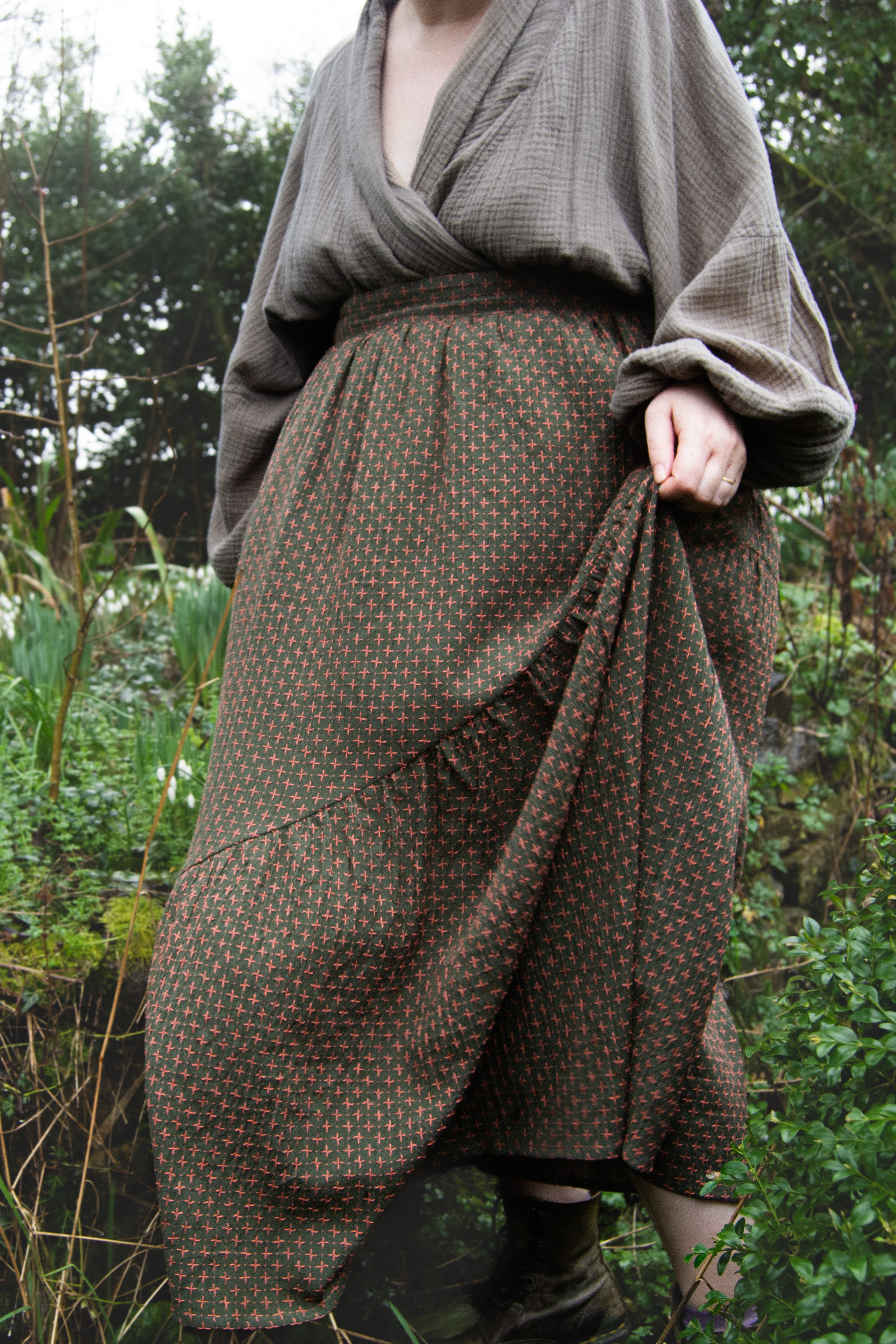 The Gathered Skirt in Pink Stitch Cotton - House of Flint