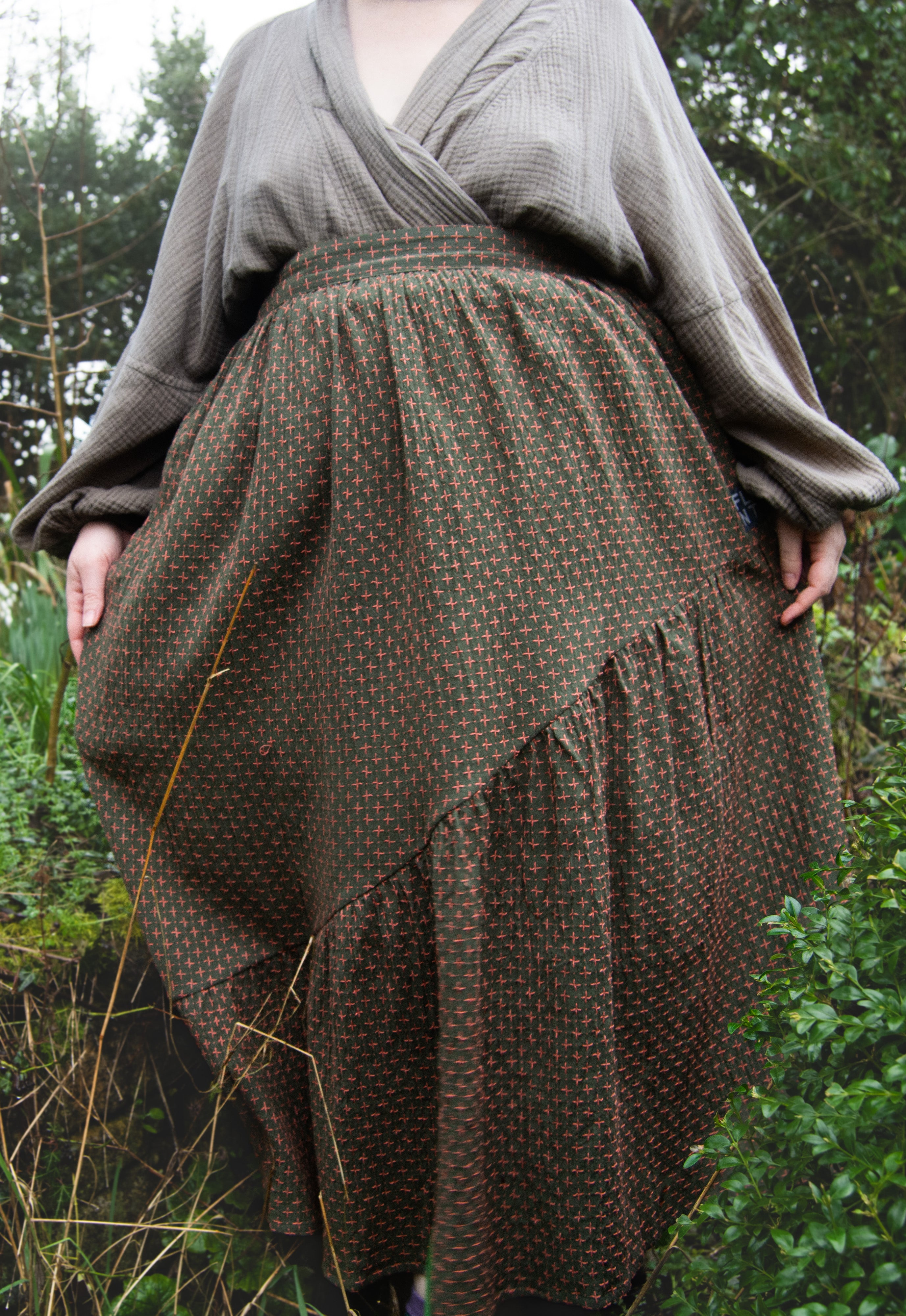 The Gathered Skirt in Pink Stitch Cotton - House of Flint