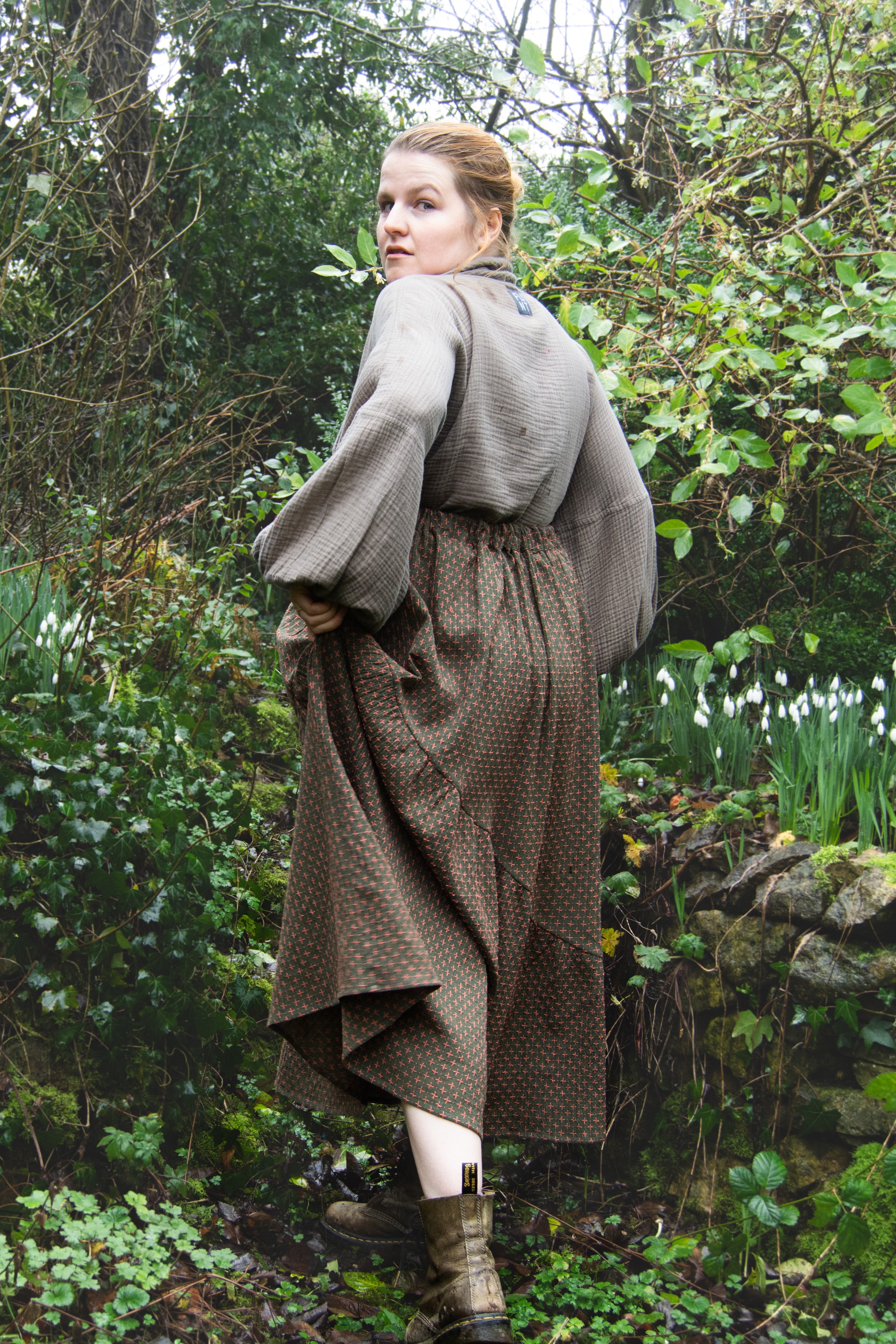 The Gathered Skirt in Pink Stitch Cotton - House of Flint