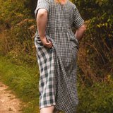 The Doddle Dress in Sea Green Double Gingham